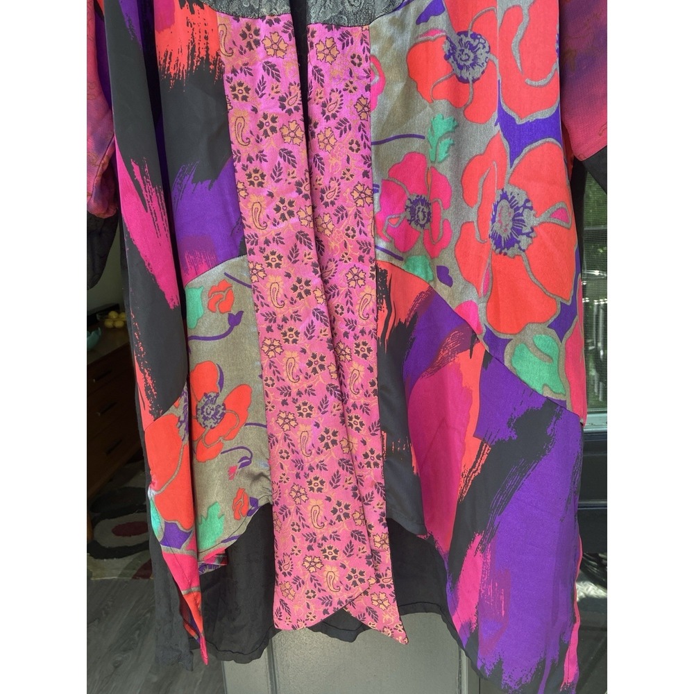VTG Sterling Styles Patchwork Kimono Jacket Art Silk Cherub Floral Boho One Size - Picture 5 of 8